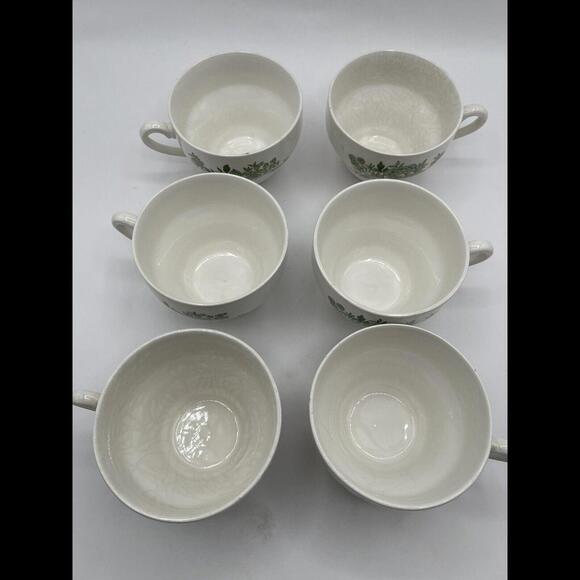 Enoch Wedgwood Tunstall Ltd Kent Green White Tea- Cup Set of 6 & 3 Salad Plates - Picture 7 of 9